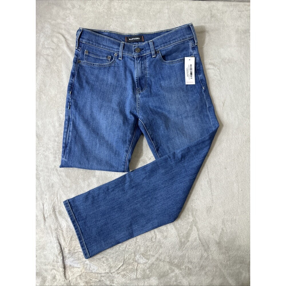 NWT Bluffworks Departure 3.0 Jeans Mens 30x28 Regular Fit Light Blue Wash